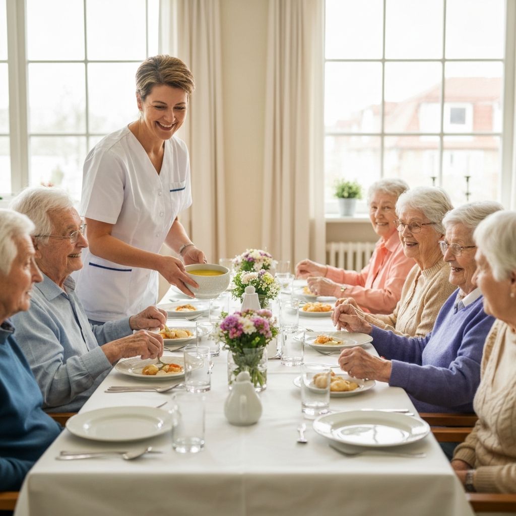 Residents enjoying a meal together
